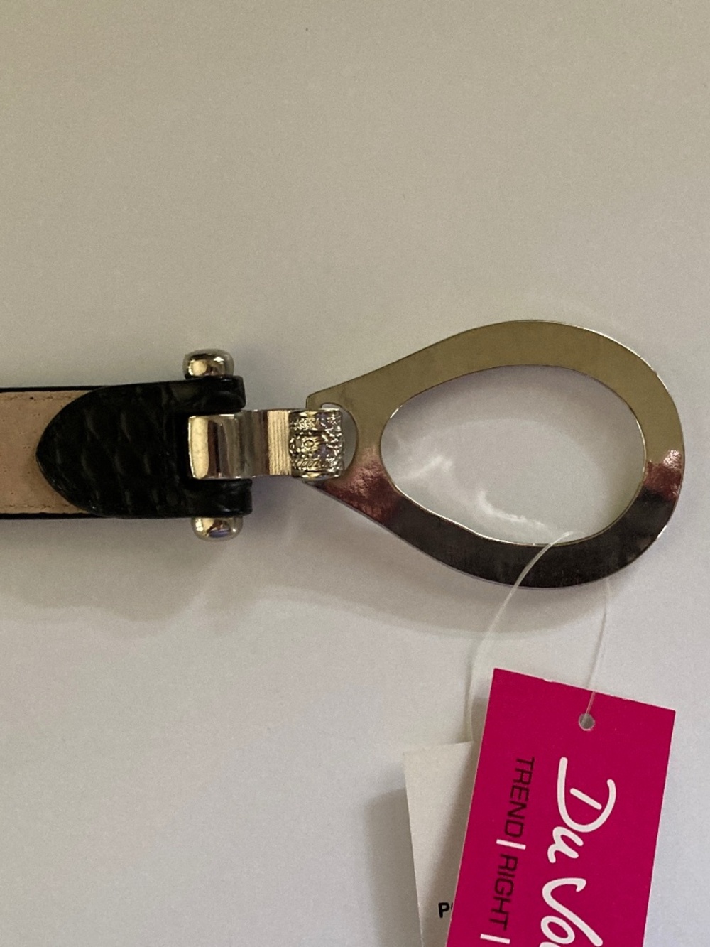 DuJour Black Croco Embossed Skinny Belt/Silver Tone Oval Buckle/M/L/24-39"/NWT! - Picture 4 of 11